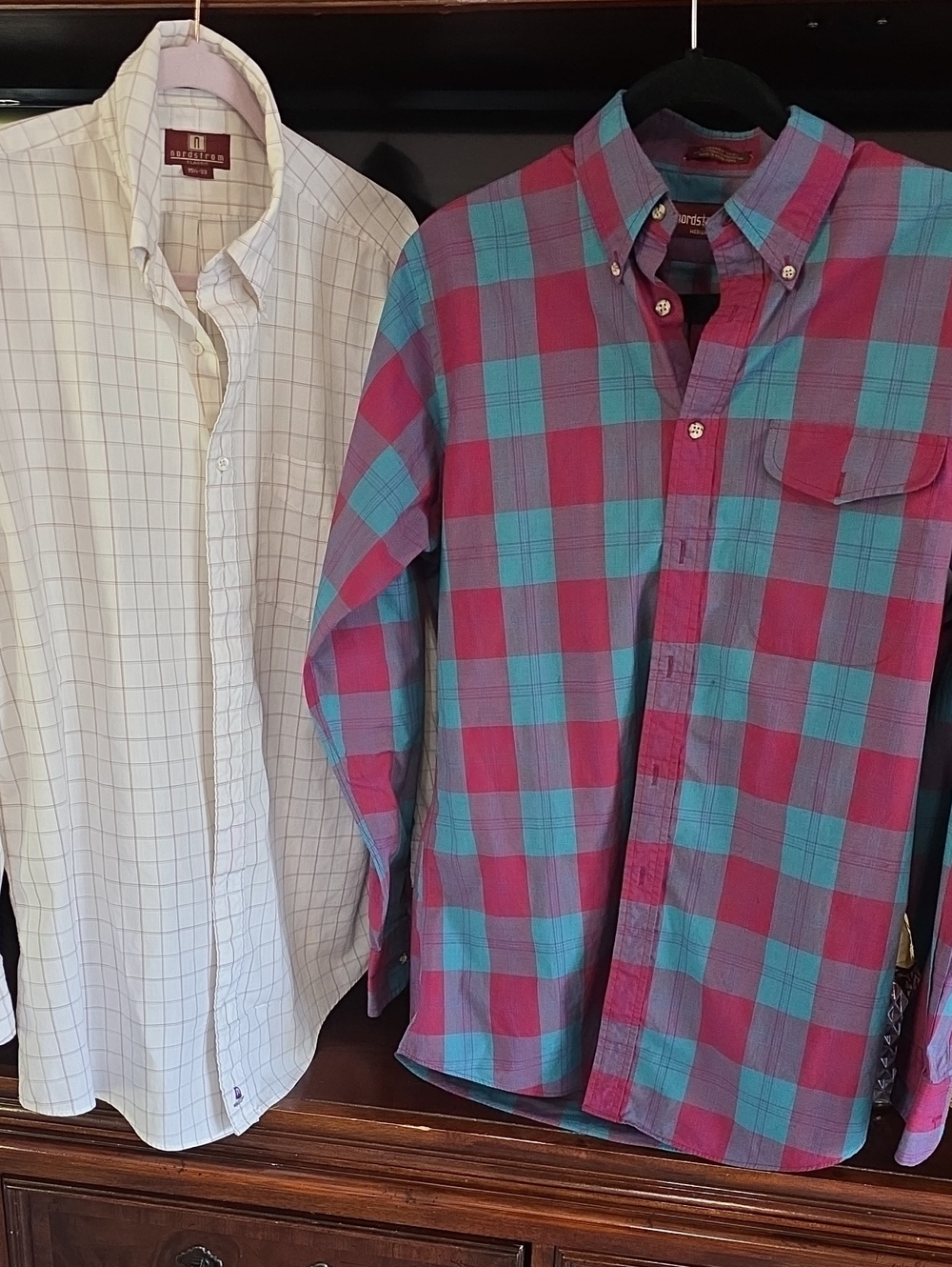 2 Nordstrom Men's Plaid Button-Up Shirt in Teal and Magenta, White